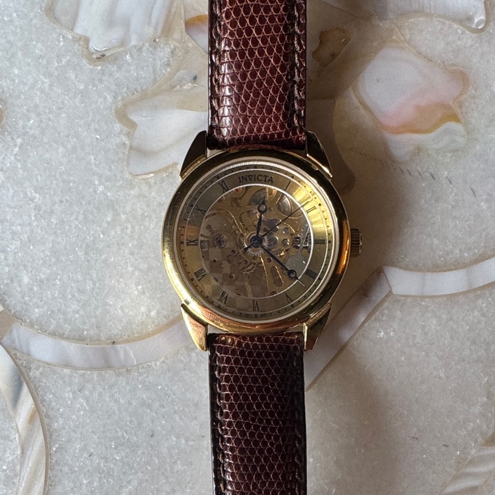 Invicta Skeleton Watch with Genuine Lizard Band